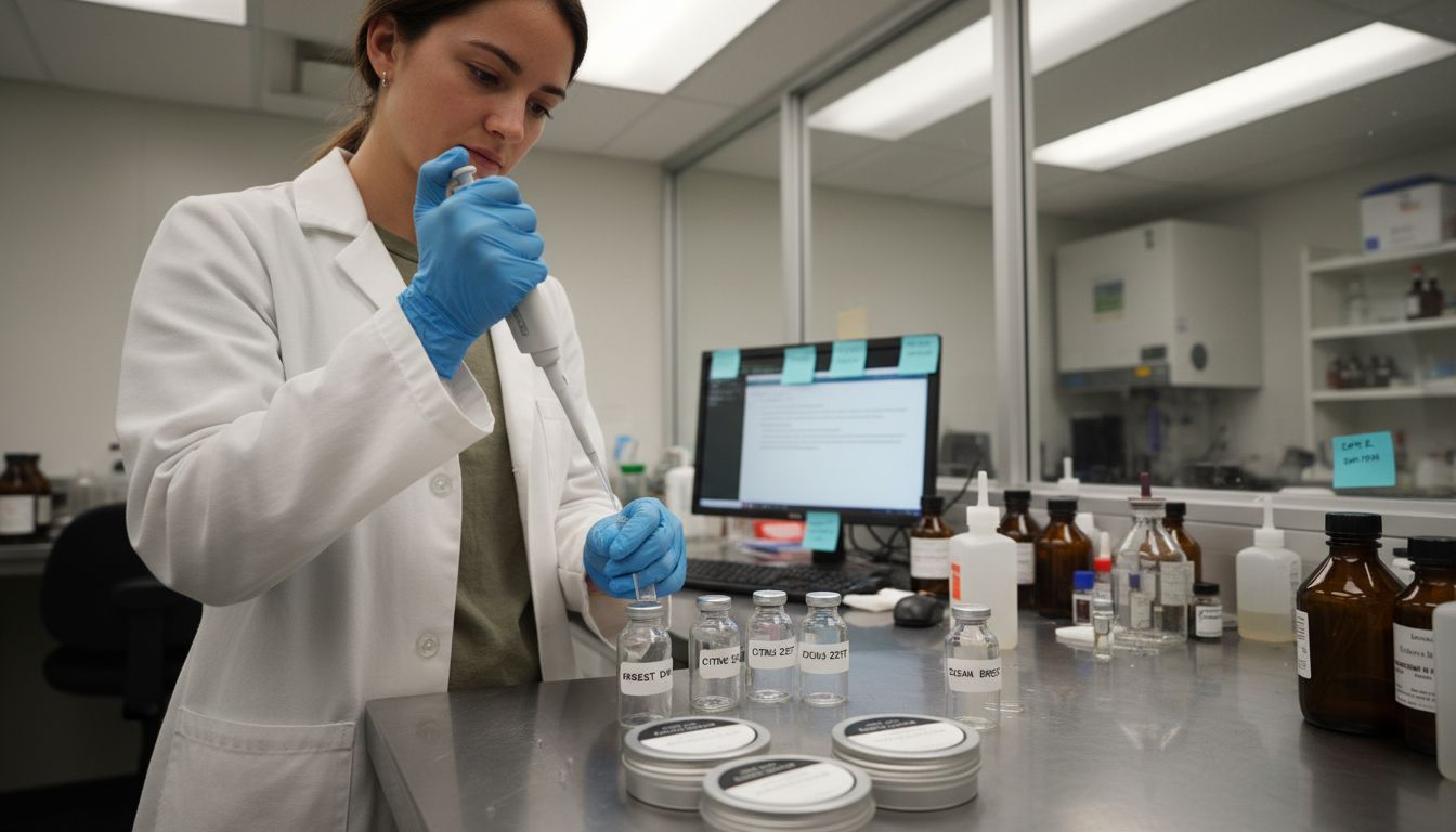 Lab technician testing skincare fragrances