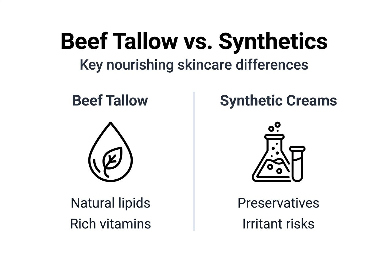 Infographic comparing beef tallow and synthetic creams