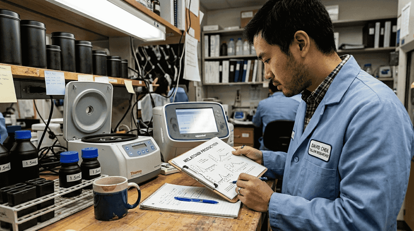 Lab technician reviewing melatonin chart