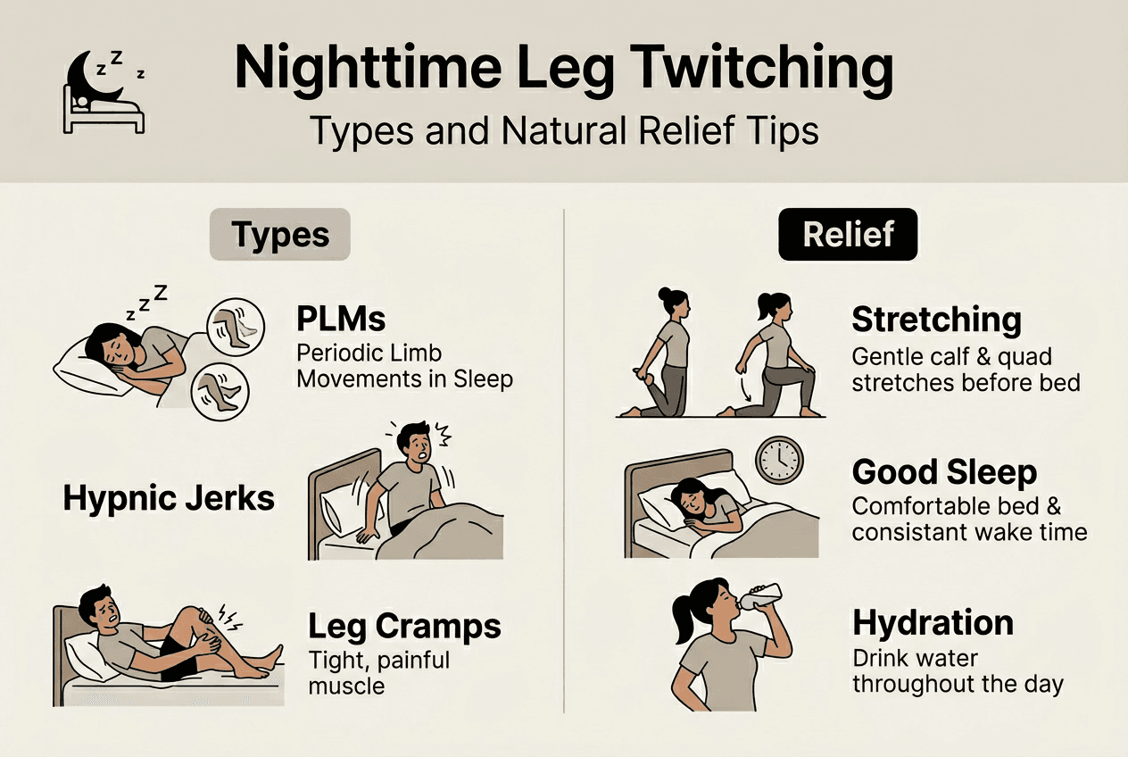 Infographic of twitching types and relief methods