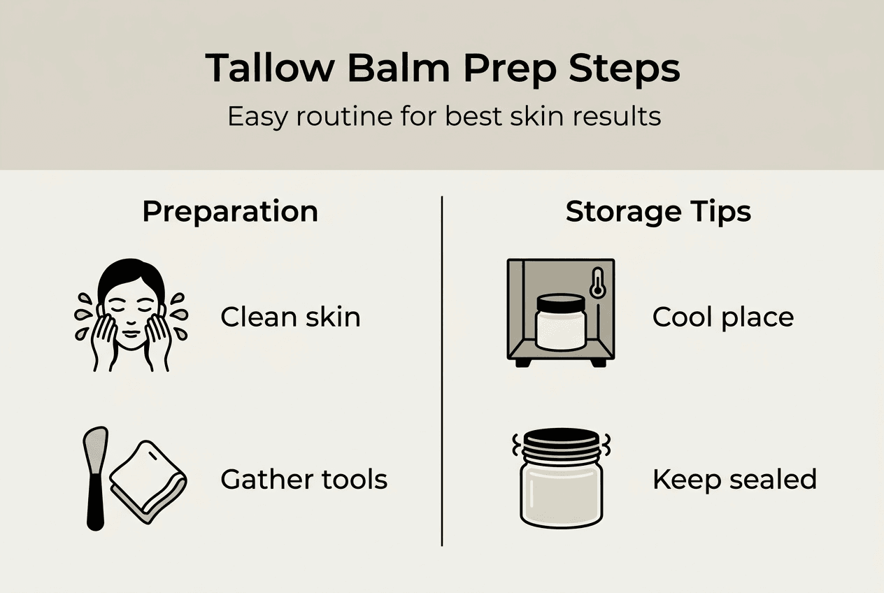 Infographic showing tallow balm prep and storage steps