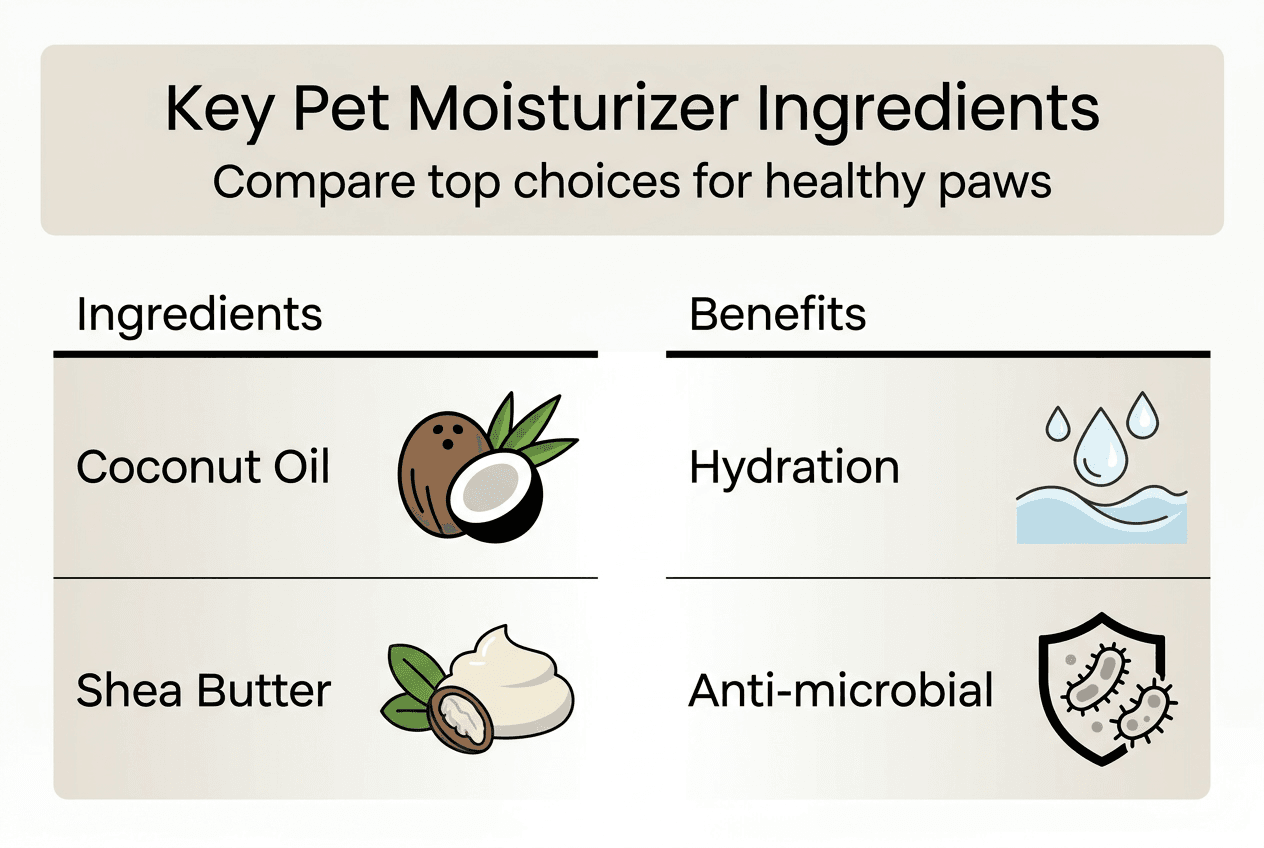 Infografía que muestra los ingredientes y beneficios del humectante para mascotas
