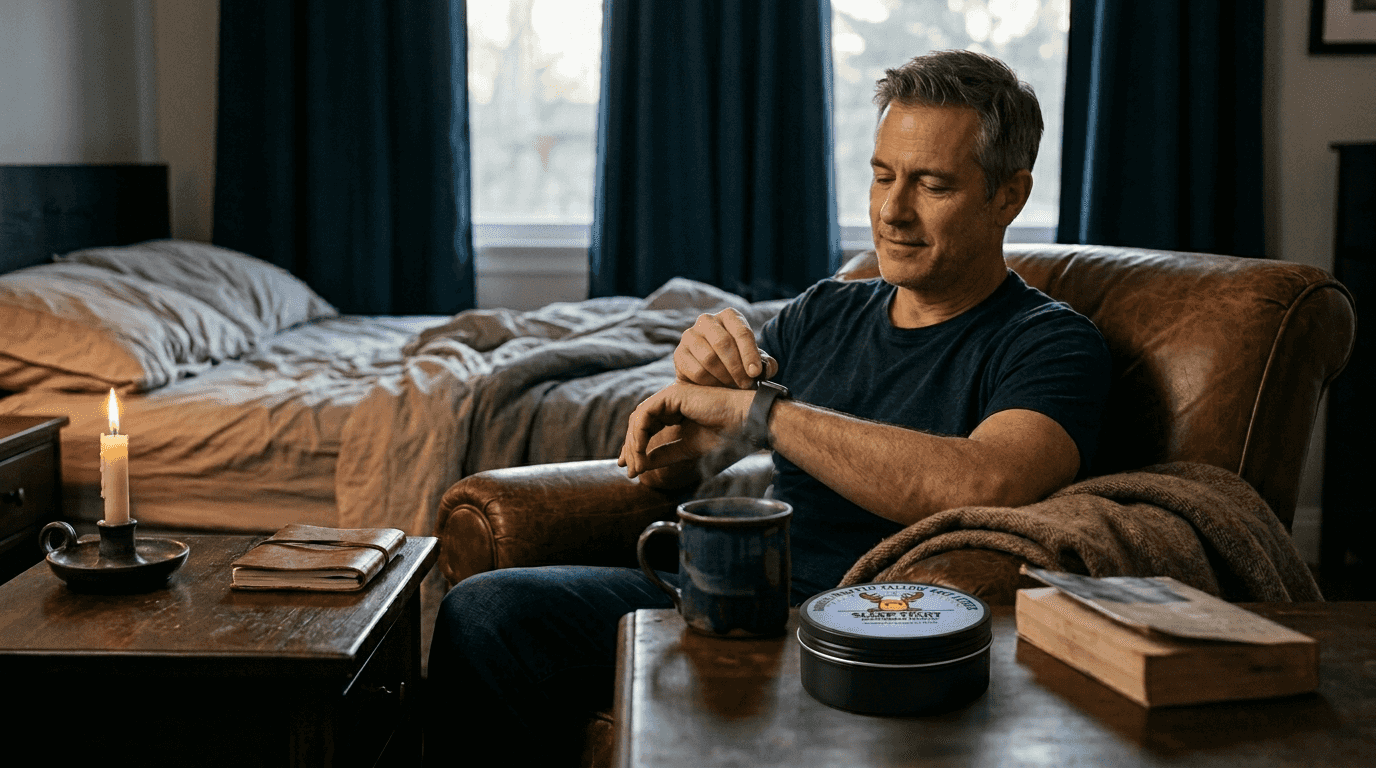 Man following relaxing bedtime routine steps