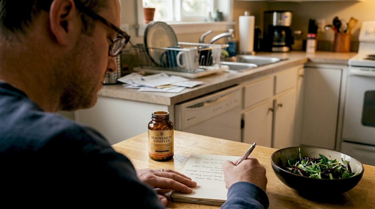 Man journaling about sleep and magnesium intake