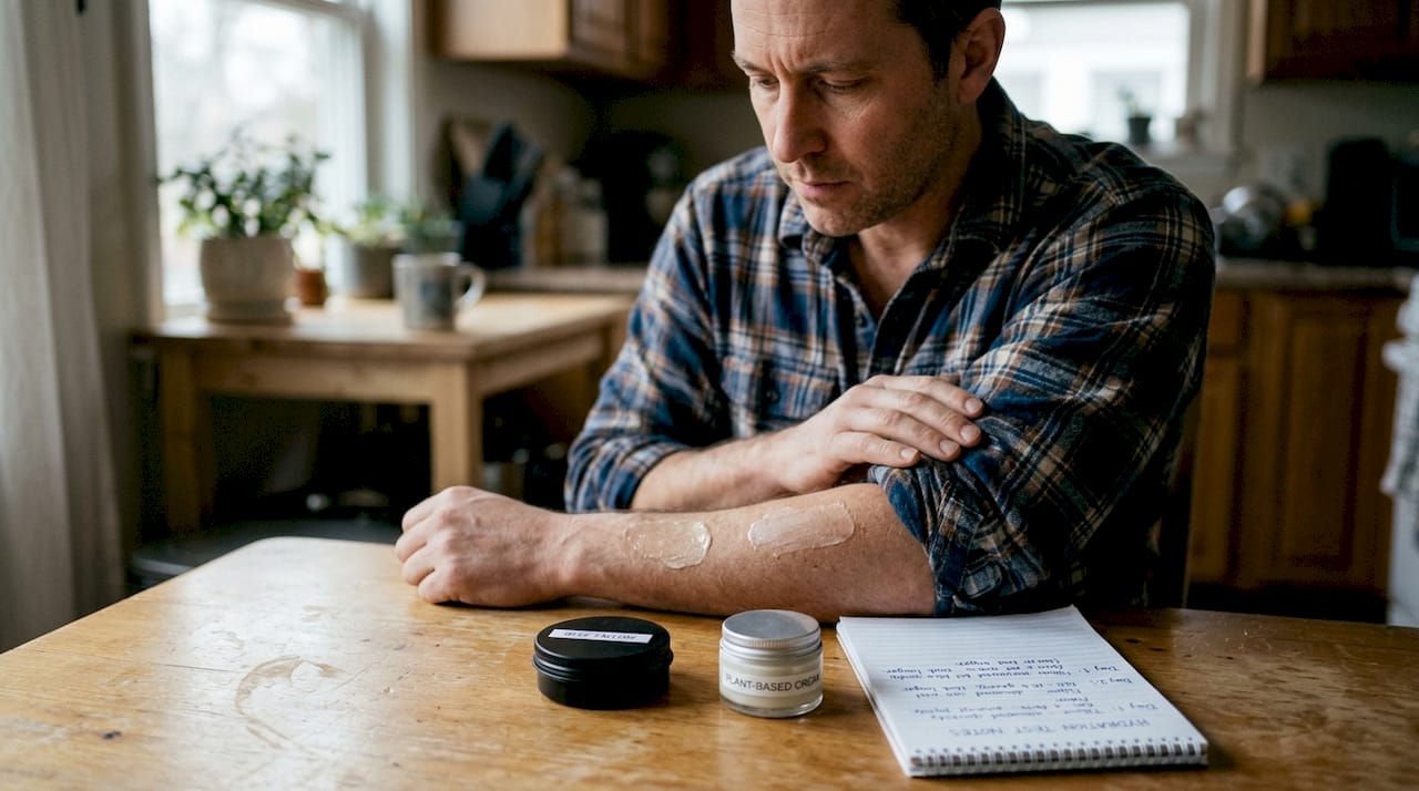 Man tests beef tallow and plant creams side by side