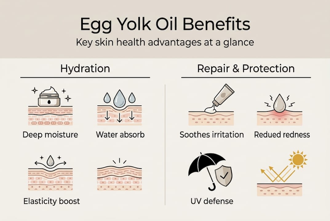 Infographic showing egg yolk oil benefits for skin