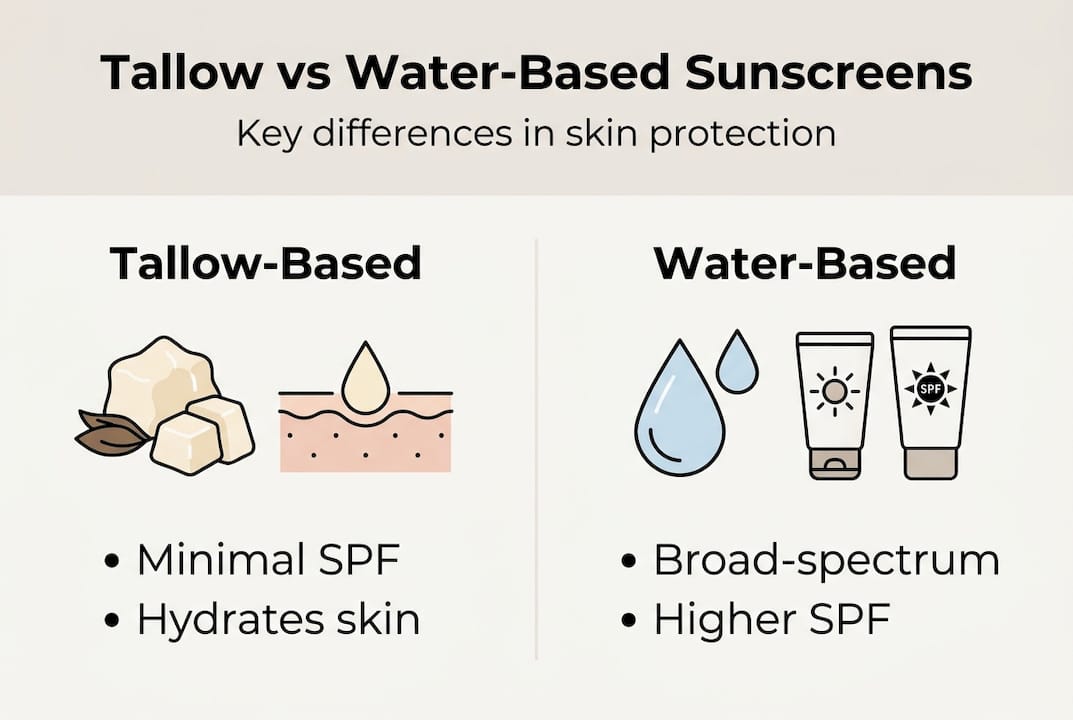 Infographic comparing tallow and water sunscreens