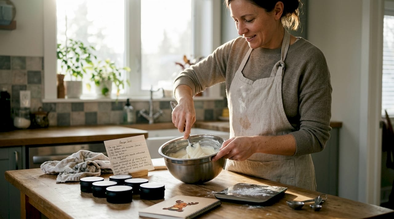 Artisan preparing zinc balm in kitchen