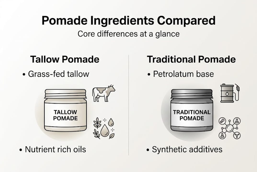 Infographic compares tallow and traditional pomade ingredients