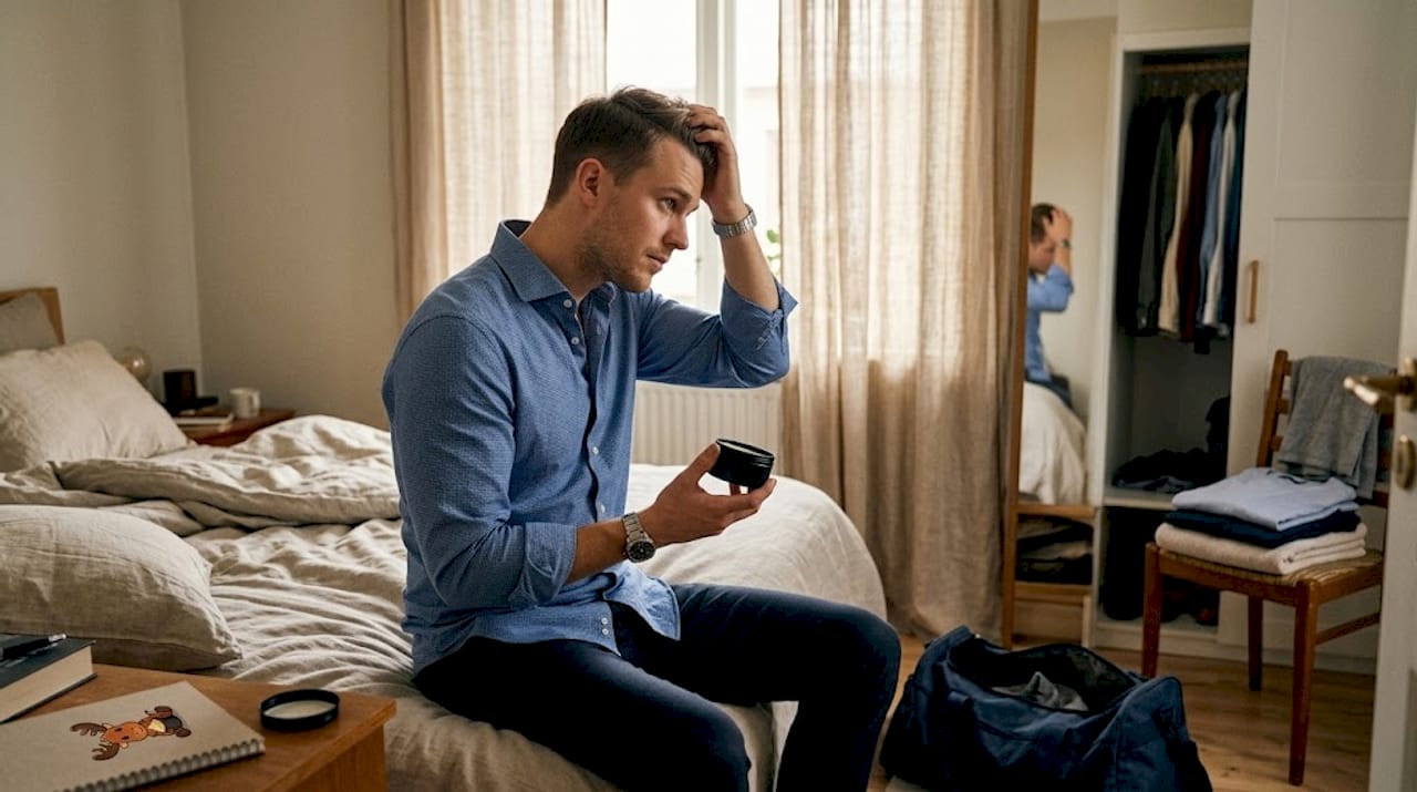 Man choosing between two pomade jars