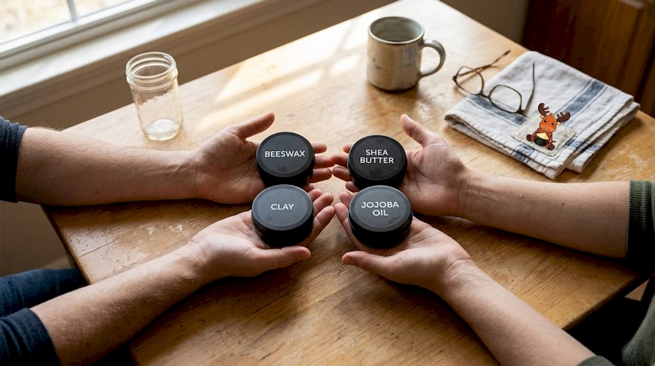 Hands displaying natural hair product ingredients