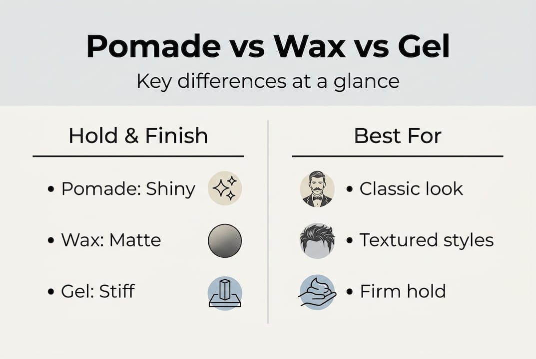 Infographic comparing pomade wax and gel features