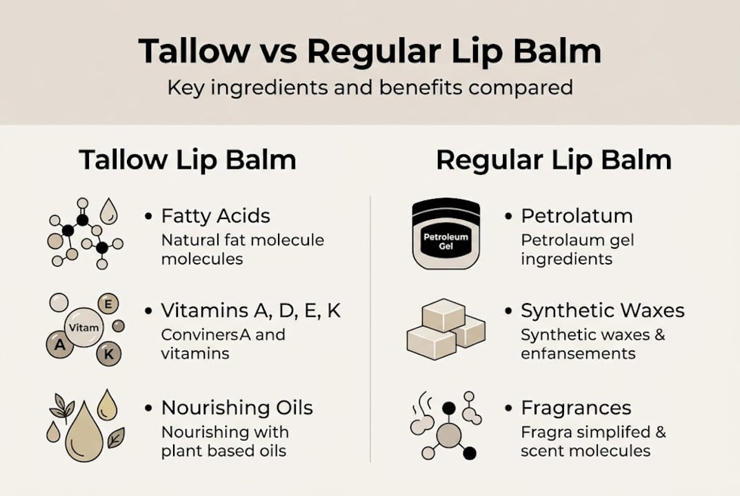 Infographic comparing tallow and regular lip balm