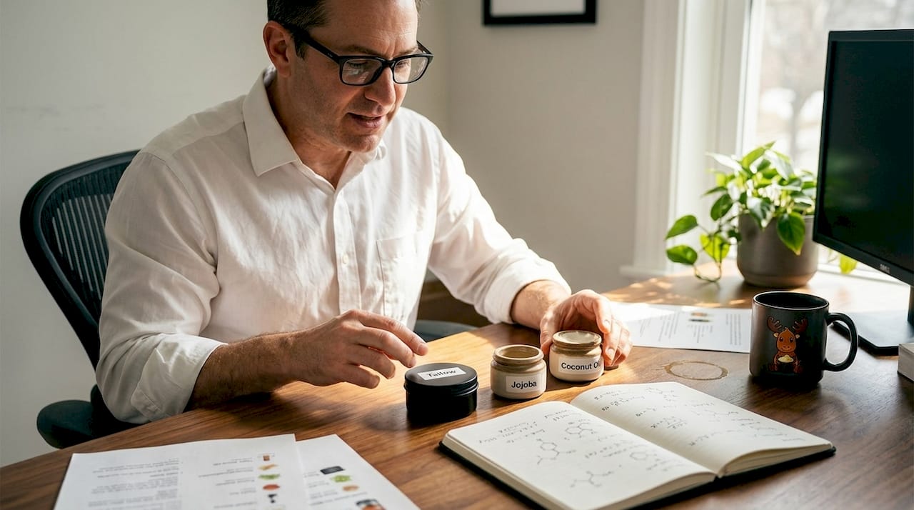 Dermatologist examining skincare ingredient samples