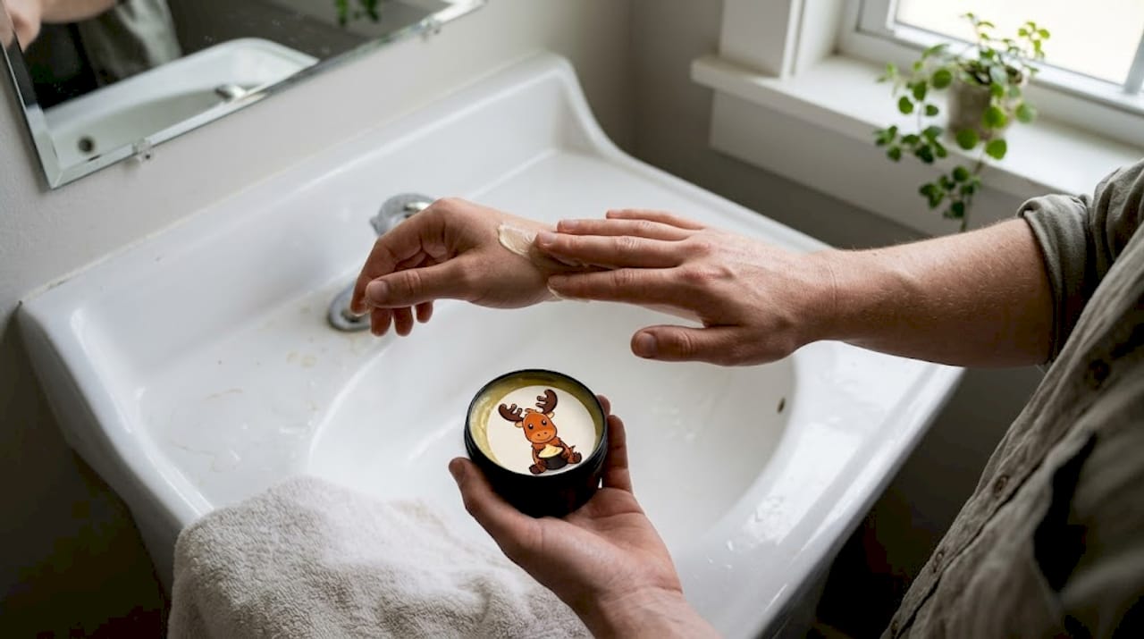 Applying balm with calendula and chamomile