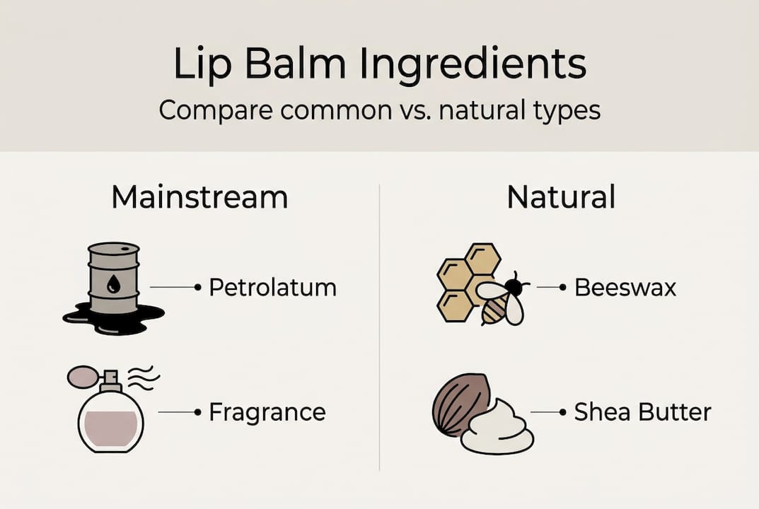Infographic comparing mainstream and natural lip balm ingredients
