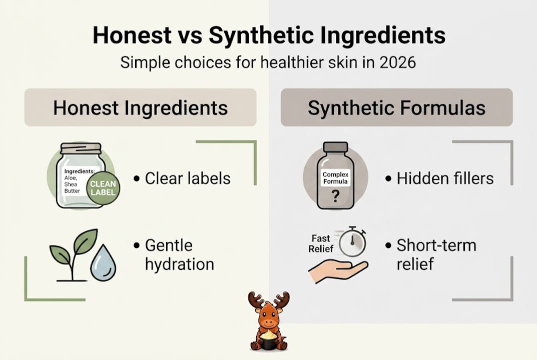 Infographic highlighting honest versus synthetic ingredients