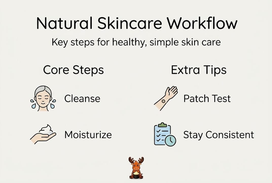 Infographic illustrating simple natural skincare workflow steps