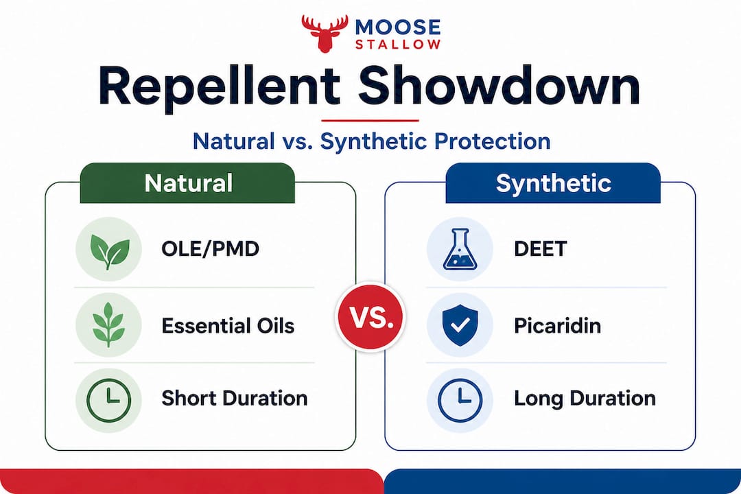 Infographic comparing natural and synthetic bug repellents