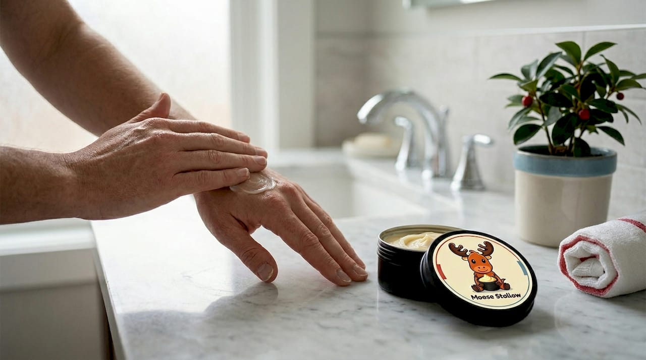 Hands applying cream for dry sensitive skin