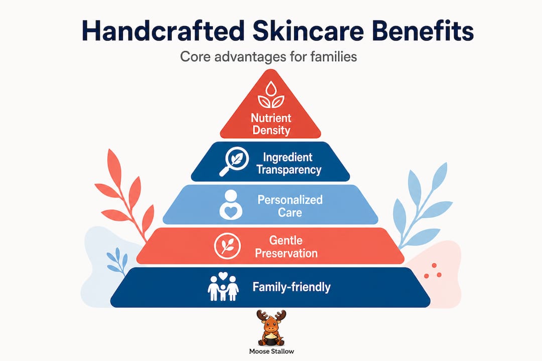 Infographic showing handcrafted skincare core benefits