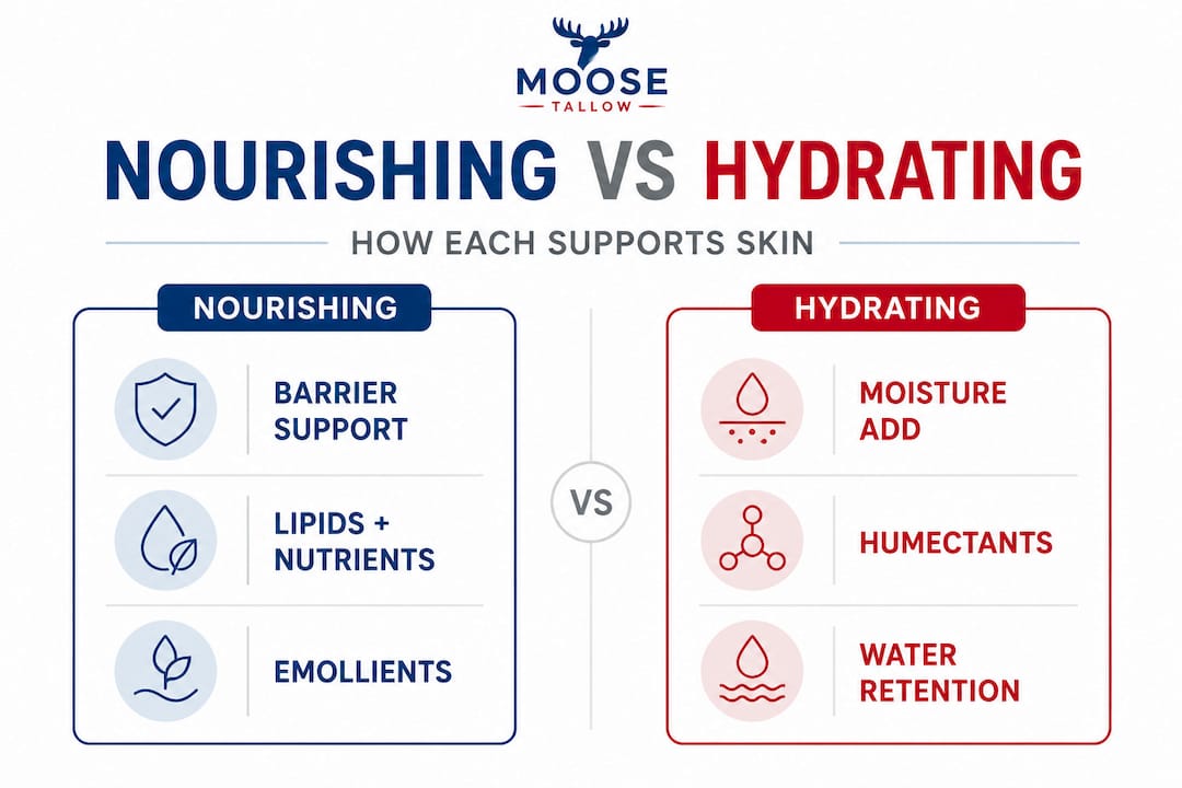 Infographic comparing nourishing and hydrating skincare benefits