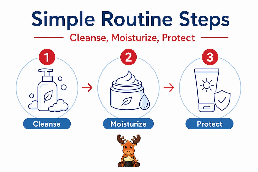 Infographic showing simple skincare three step routine