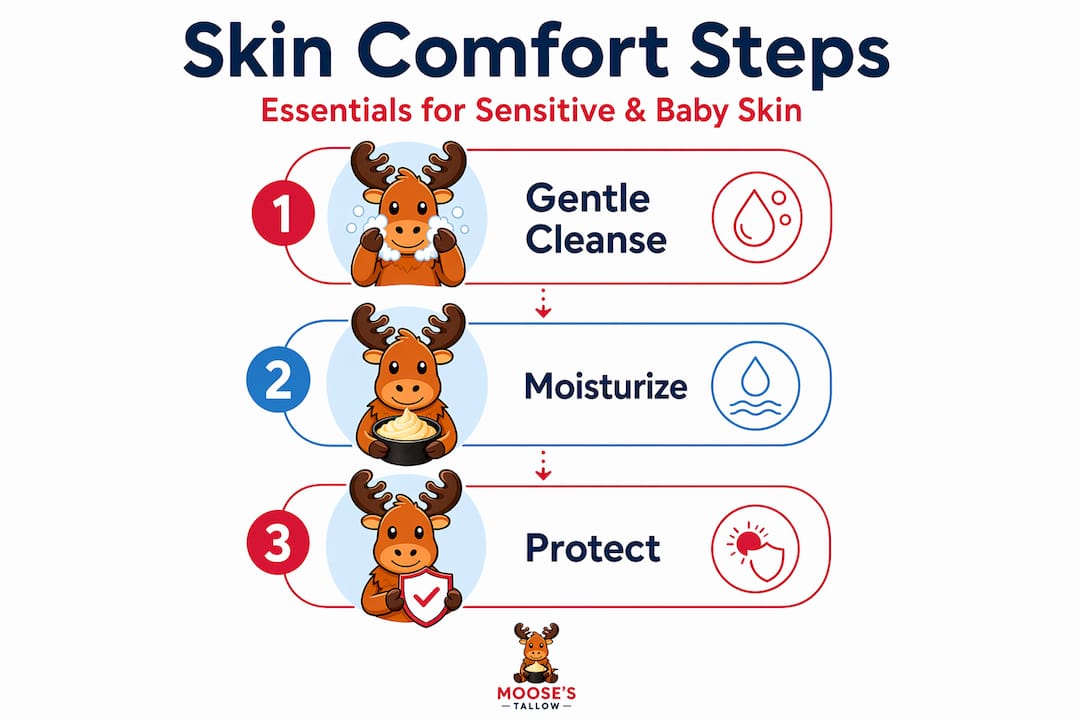 Infographic listing sensitive skin comfort steps