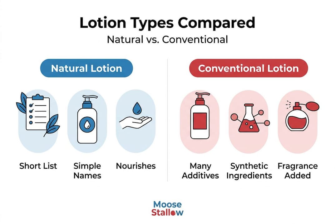 Comparison infographic: natural versus conventional lotion