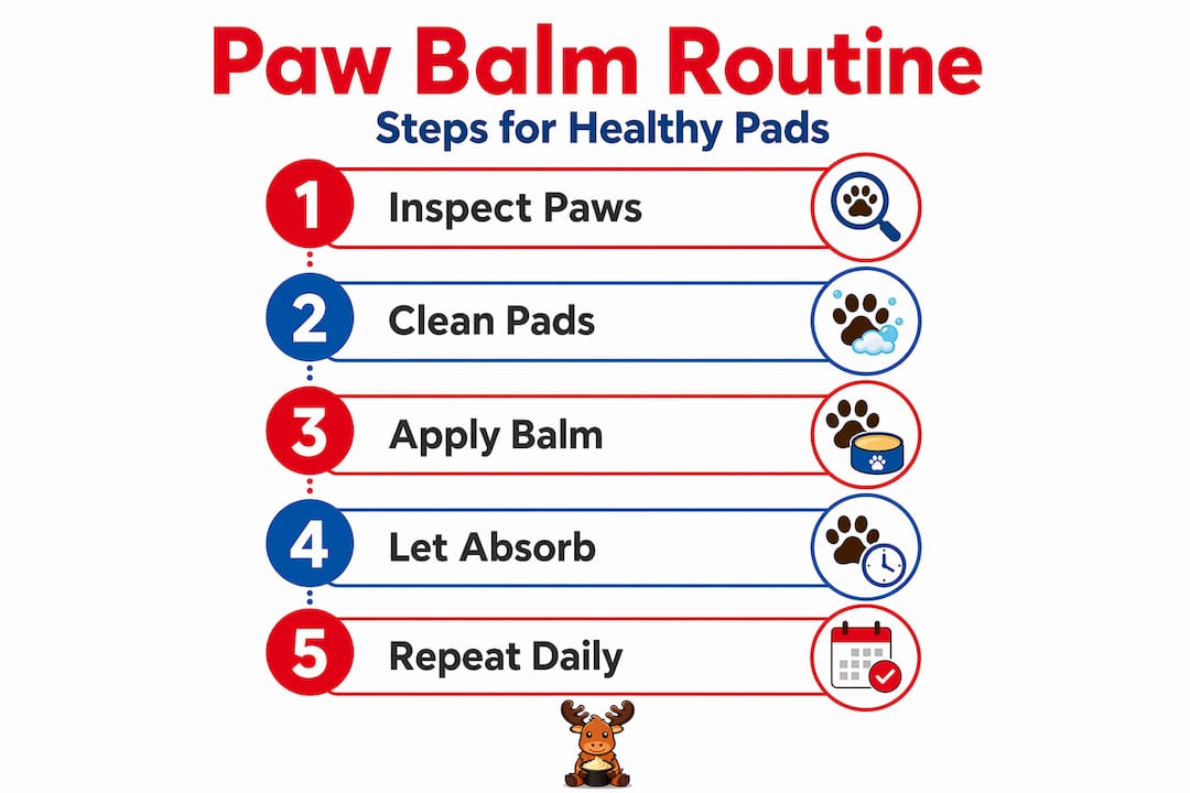 Infographic showing paw balm routine steps