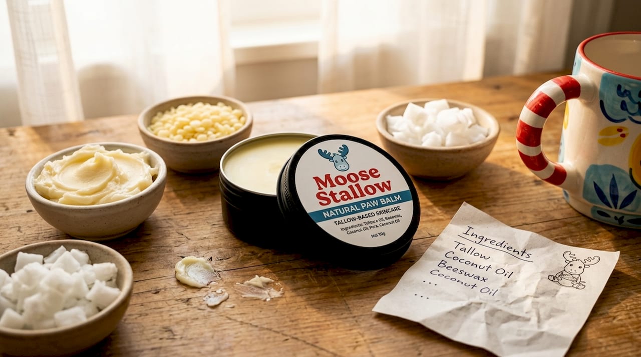 Paw balm jar with main natural ingredients