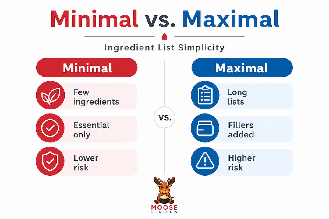 Minimal versus maximal ingredients comparison infographic