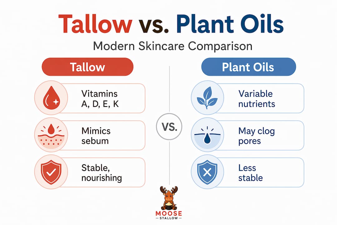 Comparison of tallow and plant oils for skincare