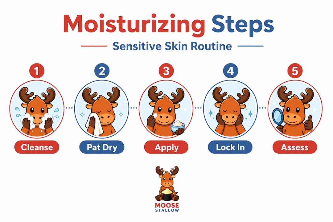 Infographic showing sensitive skin moisturizing steps
