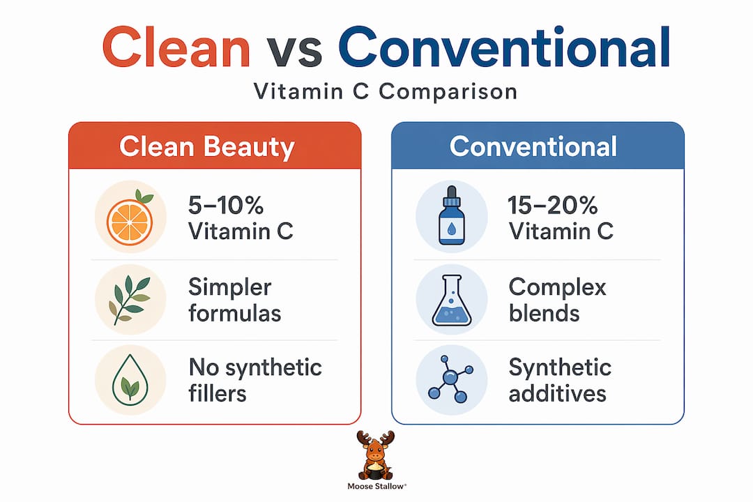 Infographic showing clean vs conventional skincare