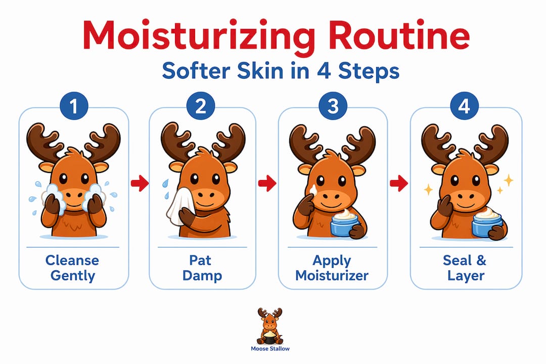 Moisturizing process infographic, four steps