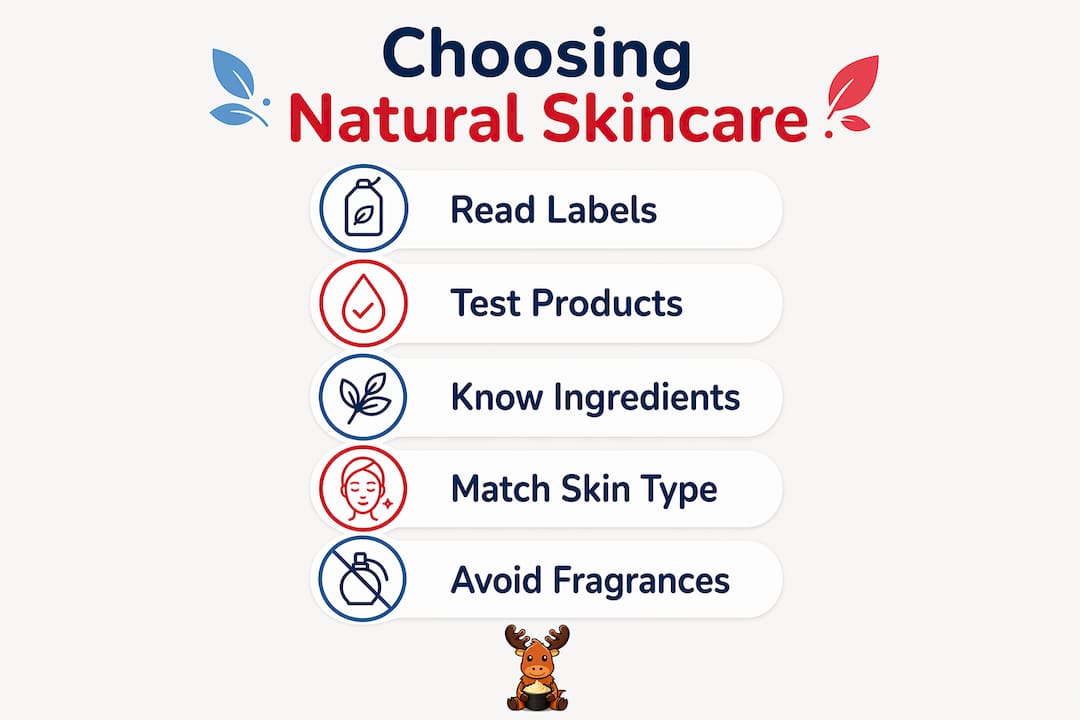 Infographic depicting steps for choosing natural skincare