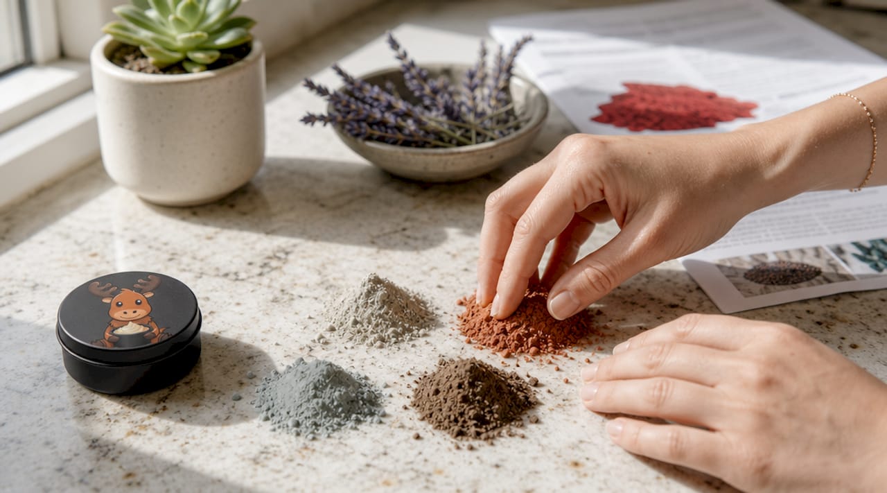 Hands holding microbeads with natural extracts nearby
