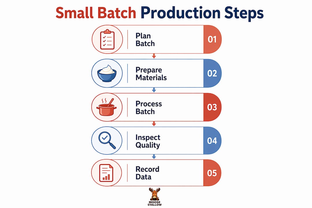 Infographic illustrating steps in small batch production