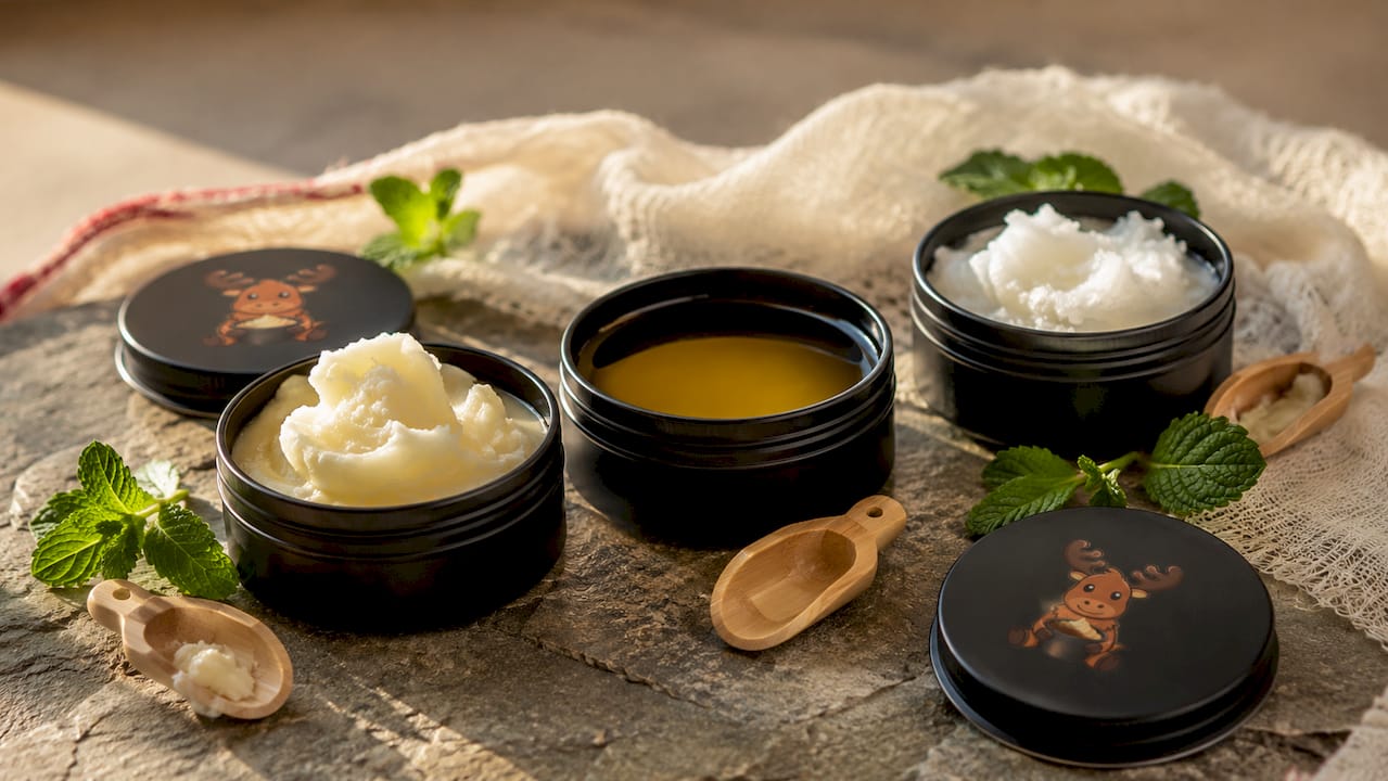 Close-up of rich moisturizer ingredients on wooden table