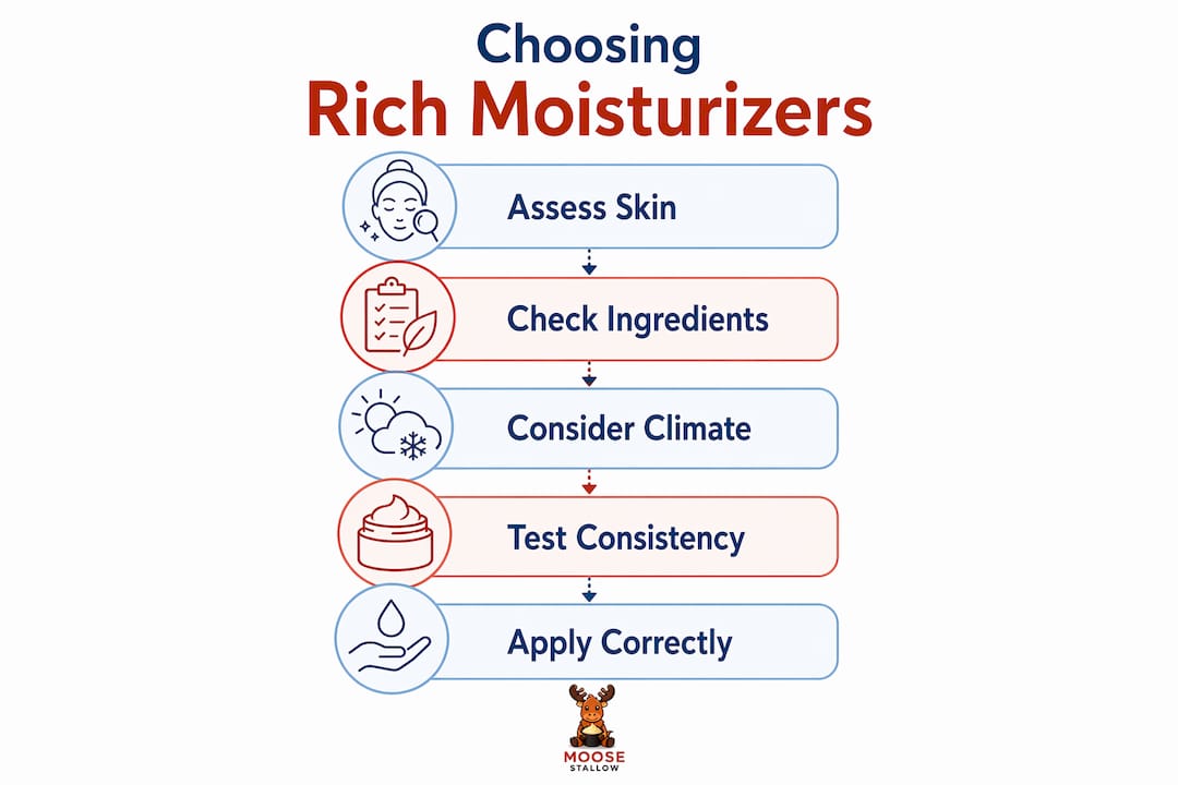 Infographic illustrating steps to choose rich moisturizer