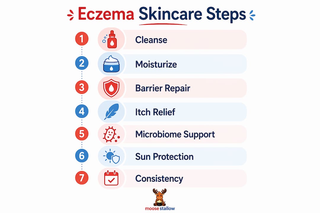 Infographic outlining eczema skincare steps