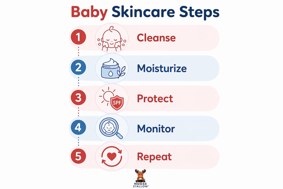 Infographic outlining baby skincare routine steps