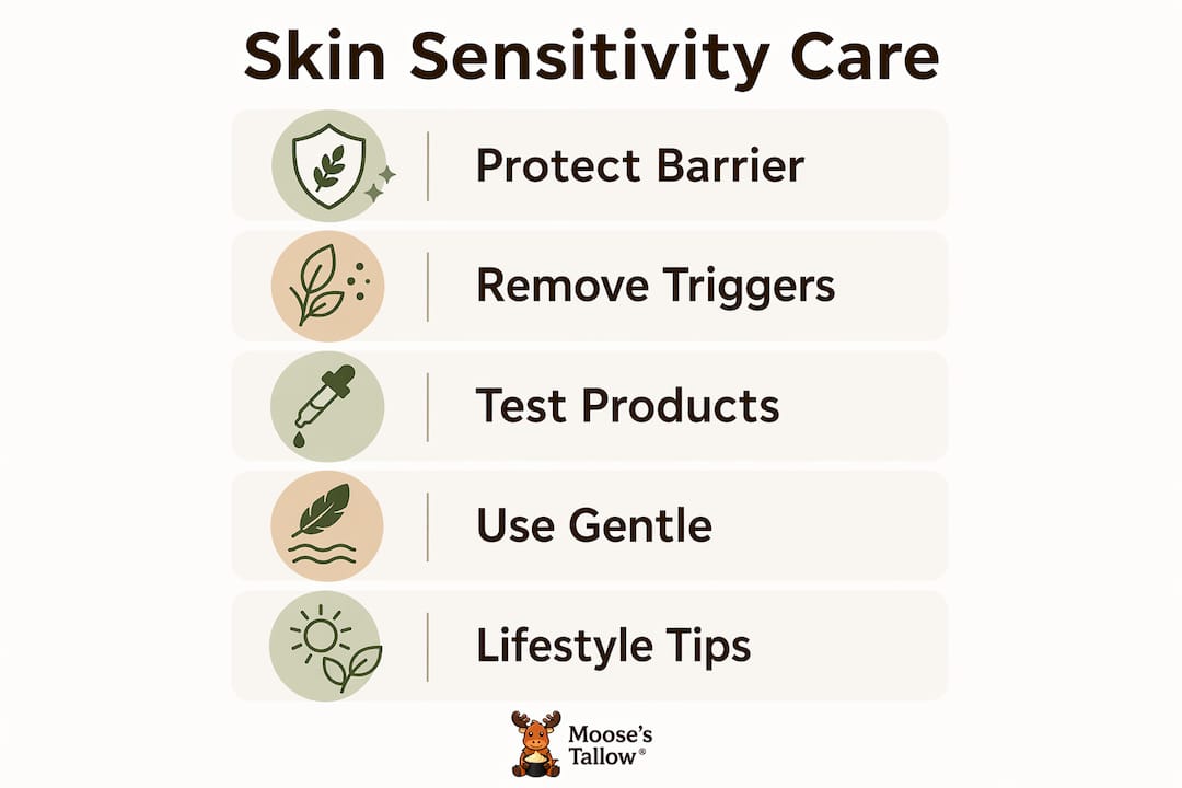 Infographic showing steps for managing skin sensitivity