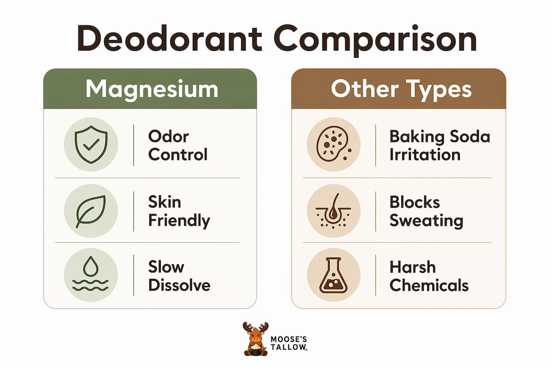 Infographic comparing magnesium, baking soda, and aluminum deodorants