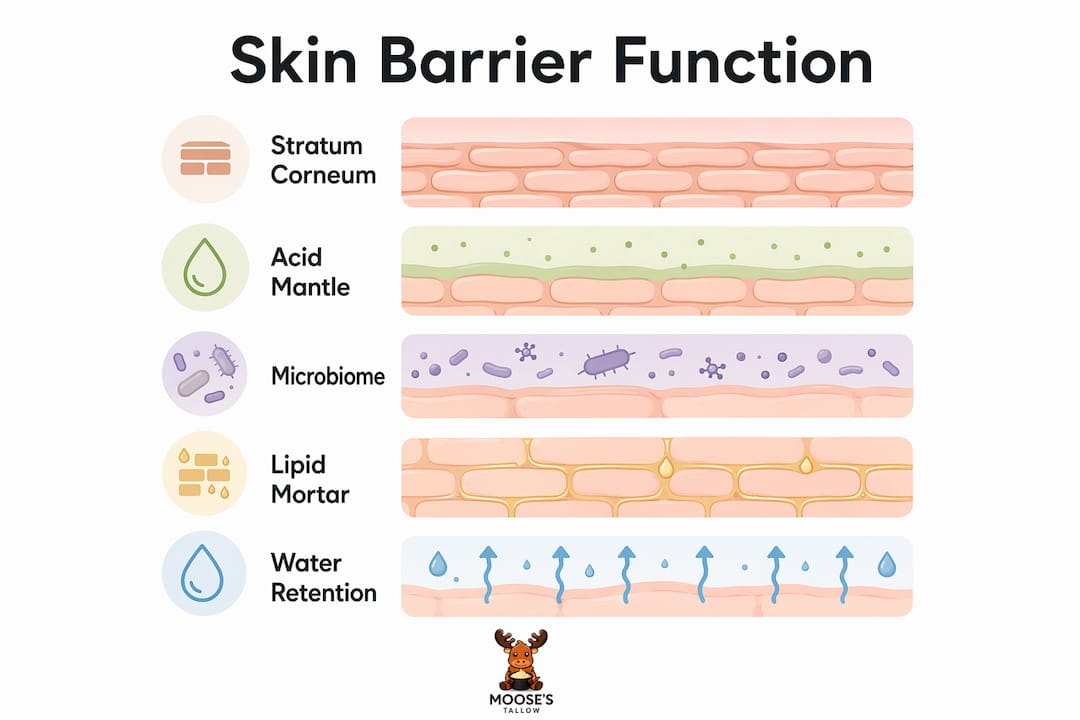 Infographic displaying skin barrier biological function steps