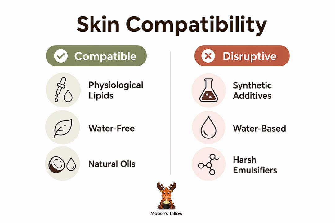 Infographic comparing compatible vs disruptive skincare ingredients