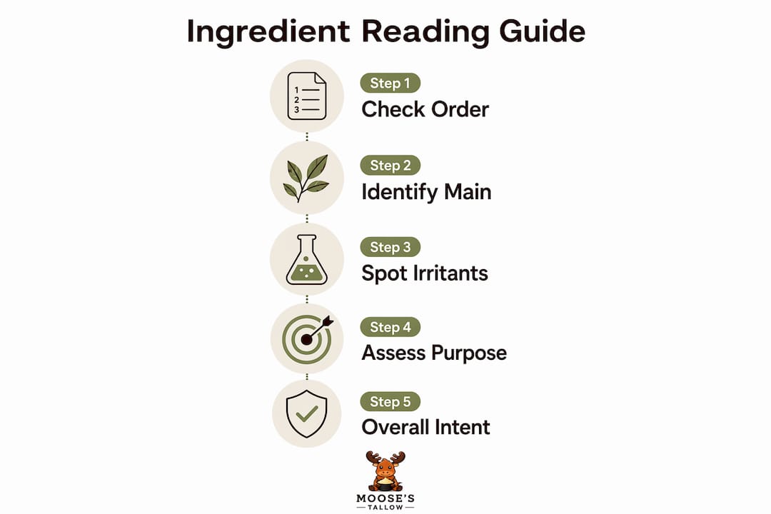 Infographic illustrating steps to read skincare ingredient lists