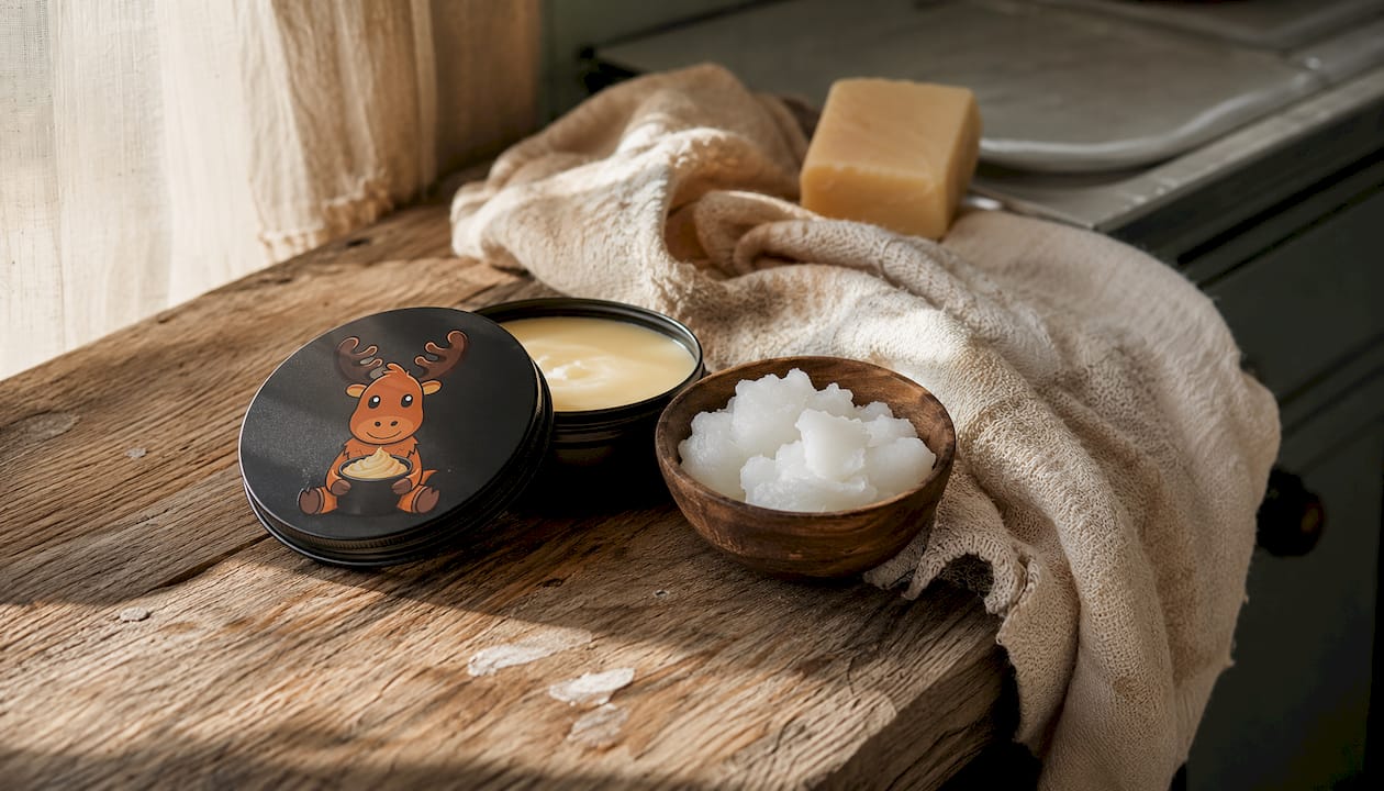 Bathroom shelf with winter moisturizing products