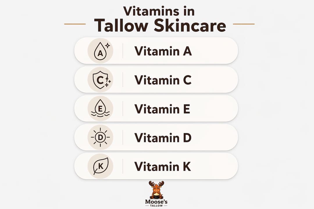 Infographic illustrating key vitamins in tallow skincare